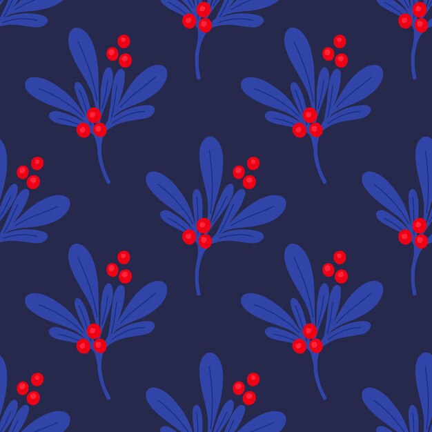 Padrão vetorial com galhos de azevinho de Natal deixa flores galhos de árvores de Natal em estilo doodle