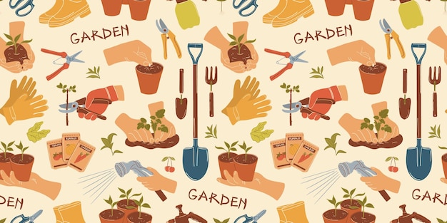 Padrão vetorial de atividades de jardinagem sem costura