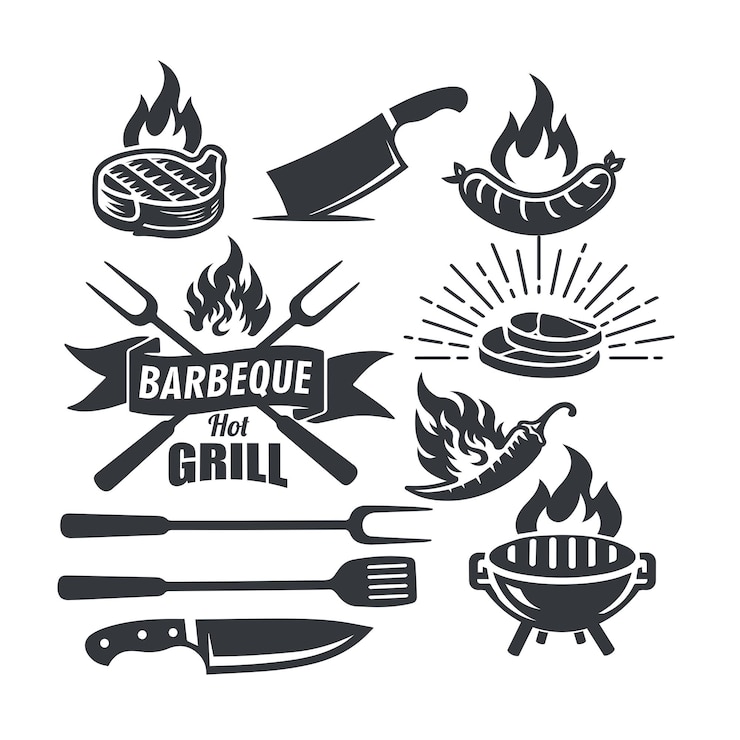 Vetor padrão vetorial de logotipo de etiqueta de barbequinho vintage retro