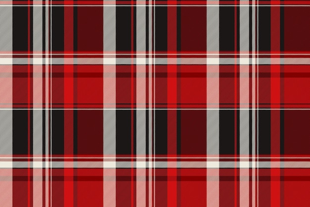 Vetor padrão vetorial de textura de tecido xadrez com uma verificação de fundo tartan sem costura nas cores preta e vermelha