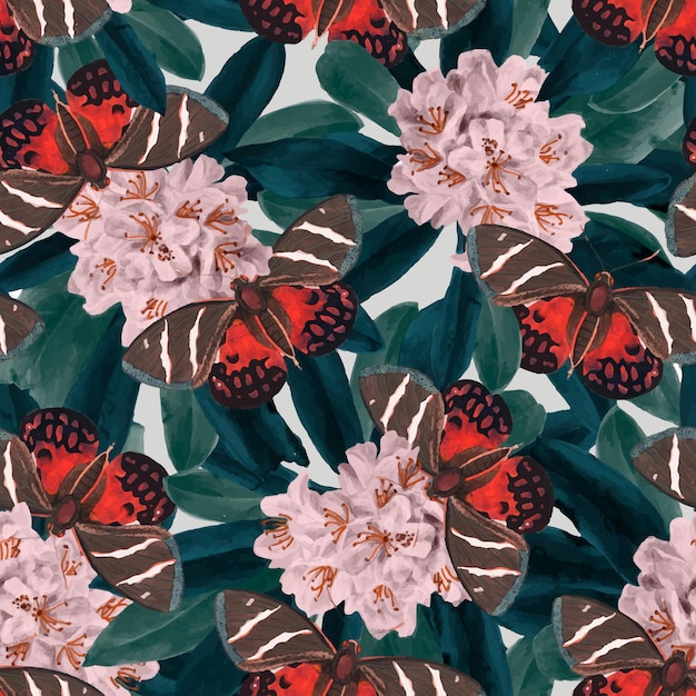 Padrão vetorial floral borboleta sem costura, remix vintage de The Naturalist's Miscellany de George Shaw