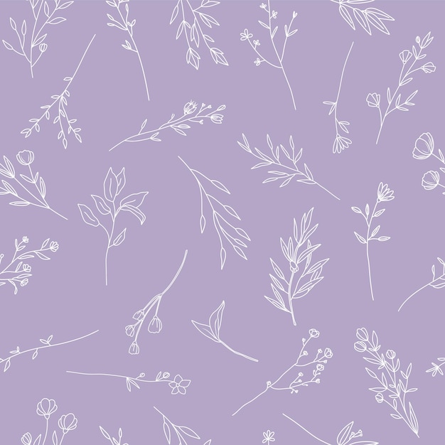 Padrão vetorial floral sem costura ramos elegantes e flores silvestres em fundo de estilo mínimo