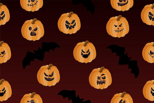 Padrão vetorial perfeito com abóbora laranja para o Halloween em uma ilustração vetorial de fundo escuro