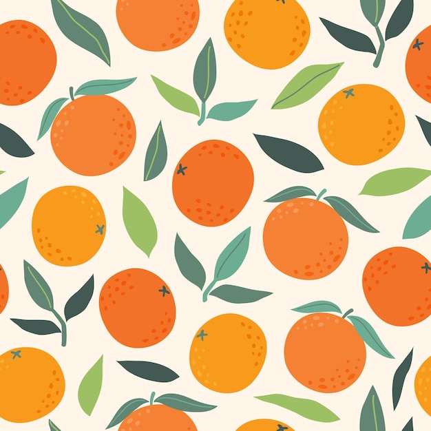 Padrão vetorial perfeito com frutas cítricas e folhas verdes Fundo moderno de verão com laranjas