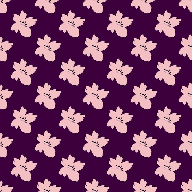 Padrão vetorial perfeito de flor rosa clara com pequenas pétalas em fundo violeta escuro