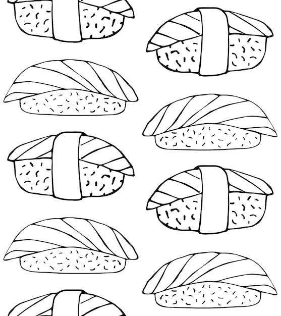 Padrão vetorial perfeito de rolo de sushi desenhado à mão