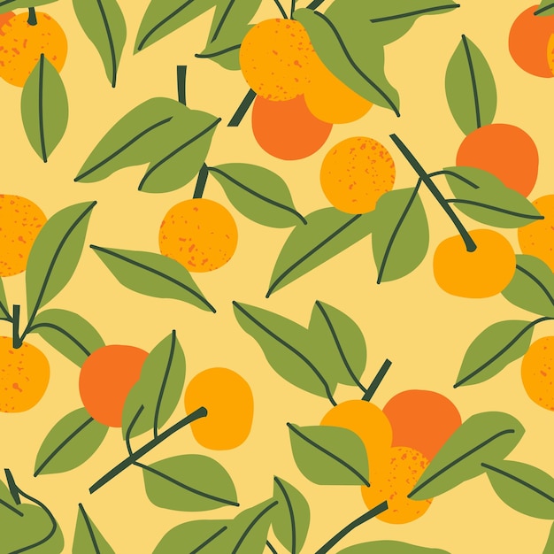 Padrão vetorial sem costura com frutas tangerinas Design abstrato para tecido de capa de papel