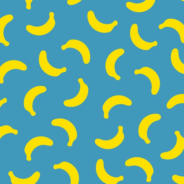 Padrão vetorial sem costura de bananas amarelas em uma fruta amarela de fundo azul