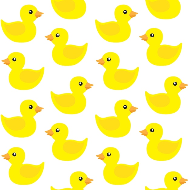 Padrão vetorial sem costura de pato de banho amarelo plano
