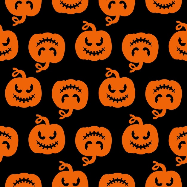 Padrão vetorial sem costura para design de halloween símbolos de halloween abóbora em estilo de desenho animado vetor grátis