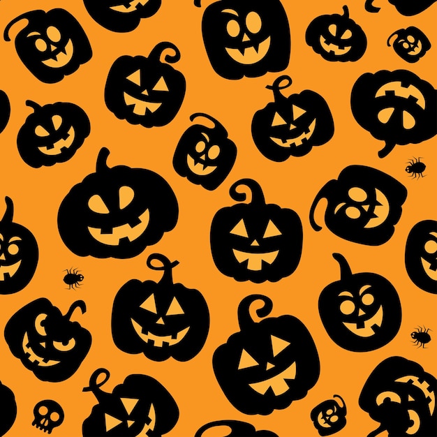 Padrão vetorial sem costura para design de Halloween Símbolos de Halloween abóbora em estilo de desenho animado Vetor grátis