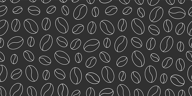 Padrão vetorial simples sem costura com gráfico linear de grãos de café em preto e branco