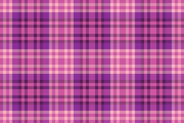 Padrão vetorial xadrez de textura têxtil sem costura com um tecido de verificação de fundo tartan em cores rosa e magenta