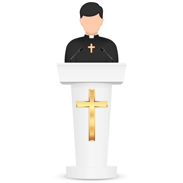 Vetor padre dando discurso da tribuna pregador católico pastor servo de deus na batina ilustração vetorial