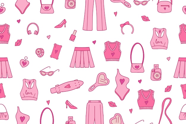 Vetor padrões cor-de-rosa elegantes sem costura em ilustração vetorial estilo barbicore