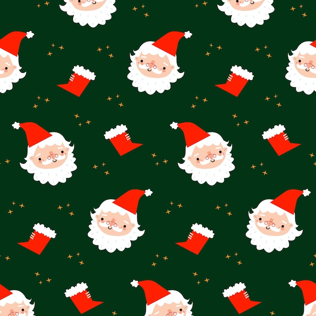 Padrões de Ano Novo e Natal com a Cabeça de Papai Noel e Elfo Conjunto de padrões para têxteis de tecido
