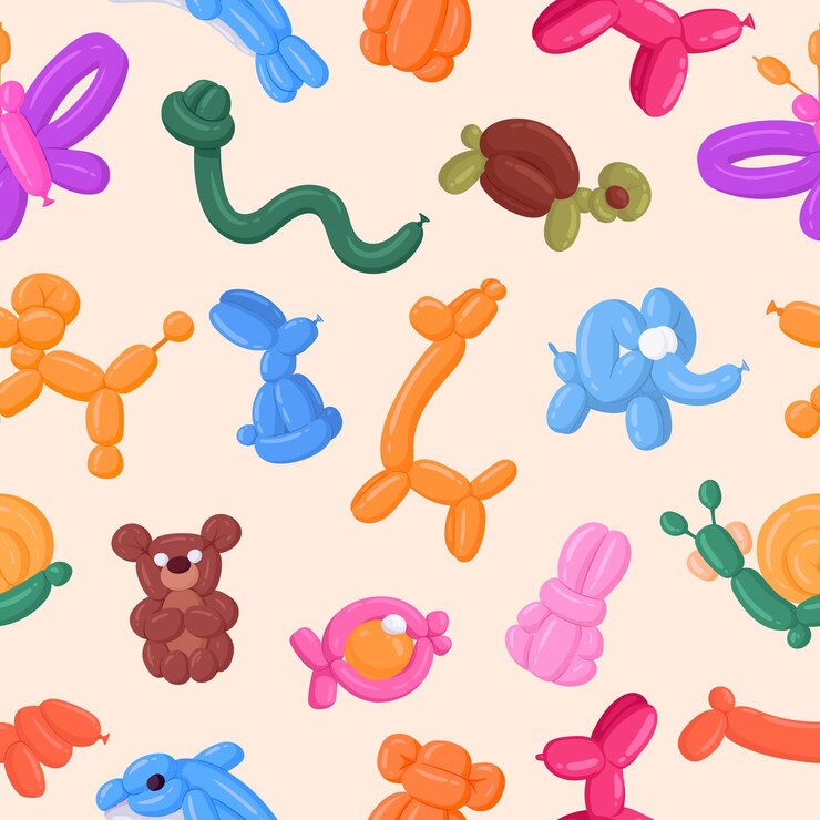 Vetor padrões de balão em forma de animal animais de desenho animado balão de impressão sem costura tartaruga elefante e urso balões de fundo vetorial plano ilustrações de fundo de animais bonitos balão de desenho sem fim