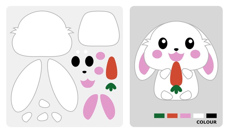 Vetor padrões de coelho para patchwork aplicado e artesanato de papel em padrões de quebra-cabeça de corte e colagem