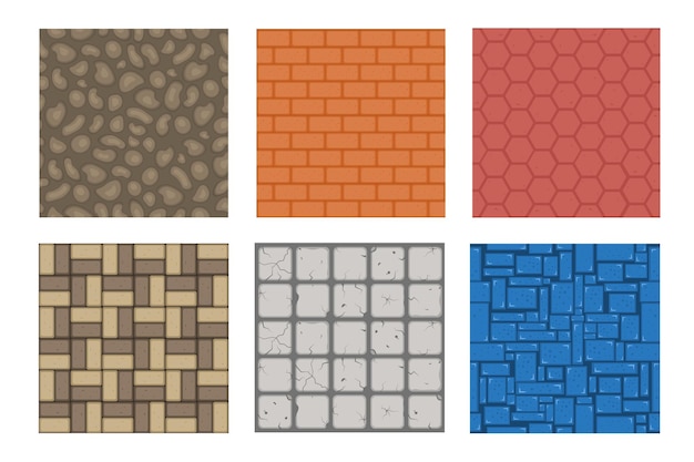 Vetor padrões de jogo de chão plano definido texturas de pedra design para aplicativo móvel de logotipo de adesivos