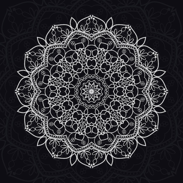 padrões de relaxamento de mandala floral design exclusivo com fundo preto Padrão desenhado à mão