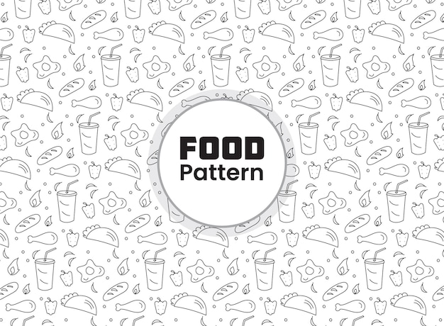 Padrões sem costura com ícones lineares relacionados a Alimentos