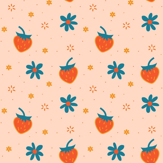 Padrões sem costura Groovy com corações flores morango Vector backgrounds