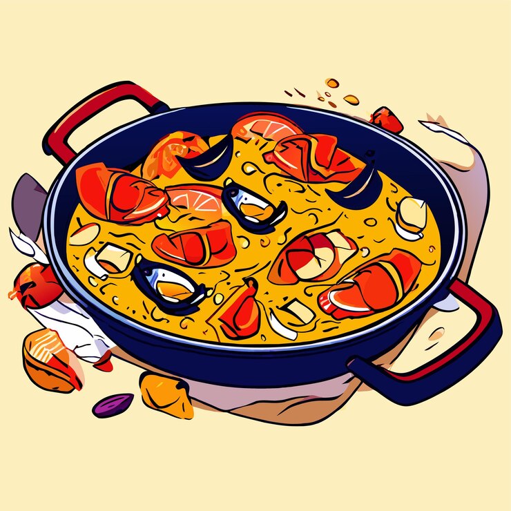 Vetor paella de frutos do mar grelhados uma refeição saudável gourmet
