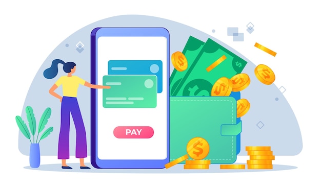 Pagamento de dinheiro móvel por aplicativo de internet banking pagamento de vetor internet por ilustração de aplicativo digital online móvel