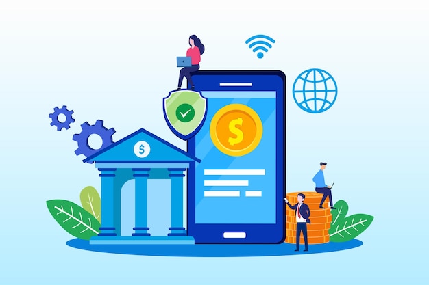 Vetor pagamento de transação on-line aplicativo de pagamento ewallet smartphone tecnologia fintech sem dinheiro