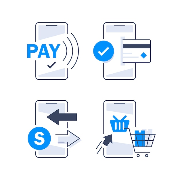 Vetor pagamento móvel. smartphone com pagamento online. cartão de crédito na tela do telefone, compras online