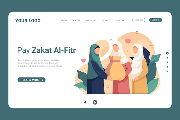 Vetor pagar zakat al fitr no modelo da página de chegada conceito islâmico do ramadan