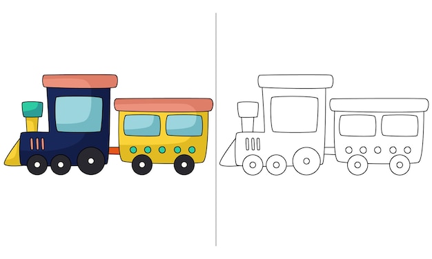 Vetor página colorida marinha e amarela do trem para atividades infantis