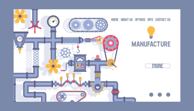 Vetor página da web padrão da indústria máquinas industriais engenharia equipamentos ilustração de tubo de ventilador