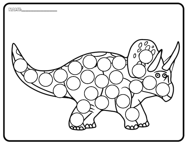Vetor página de atividade de marcador de ponto de dinossauro para bebês e crianças