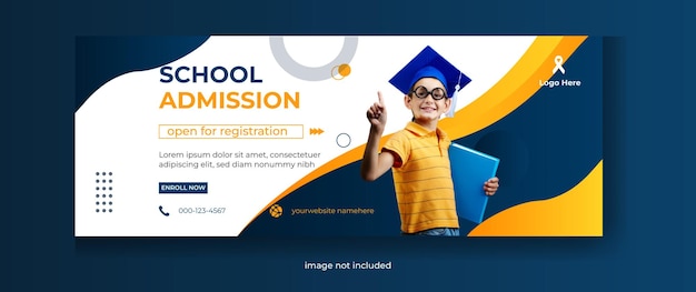 Vetor página de capa do facebook de admissão escolar e modelo de banner da web