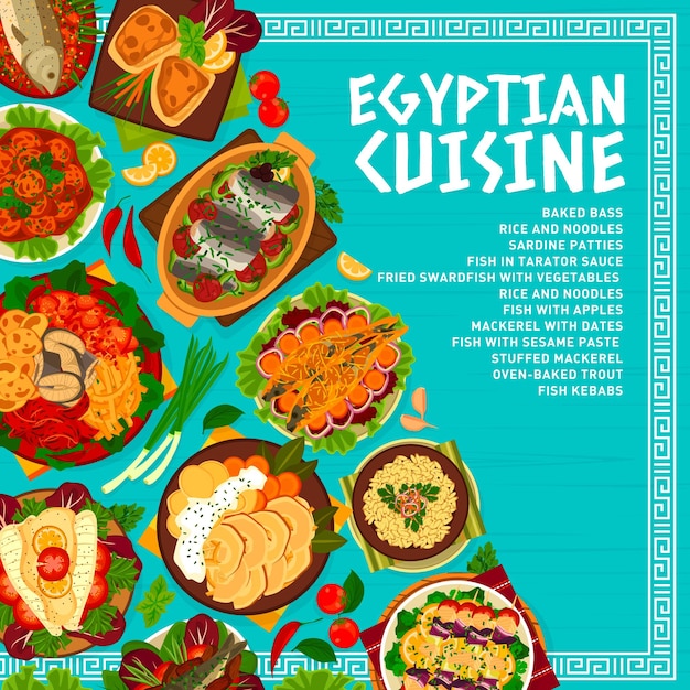 Vetor página de capa do menu de refeições do restaurante de culinária egípcia