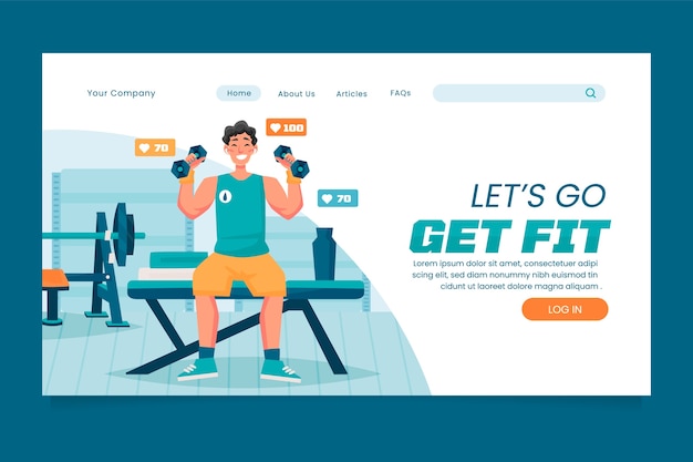 Página de chegada de fitness plana desenhada à mão