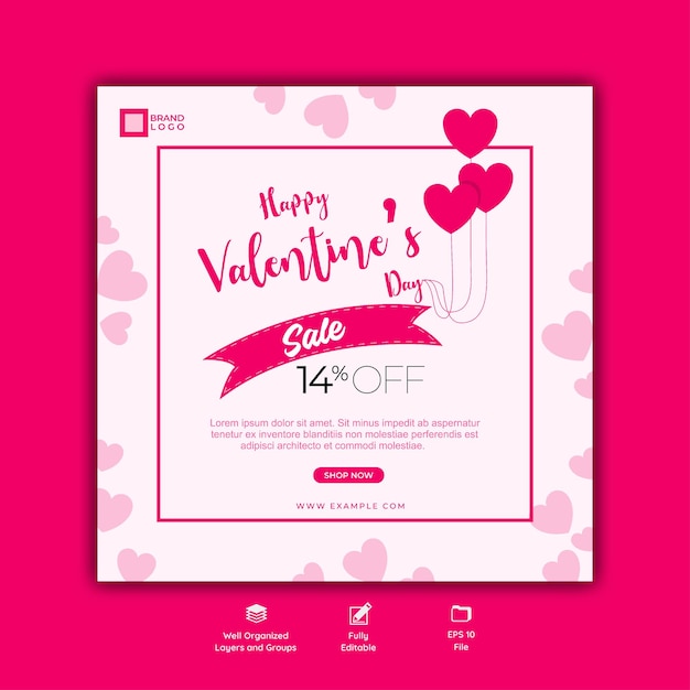Página de chegada rosa plana para celebração do Dia dos Namorados para postagem em mídias sociais