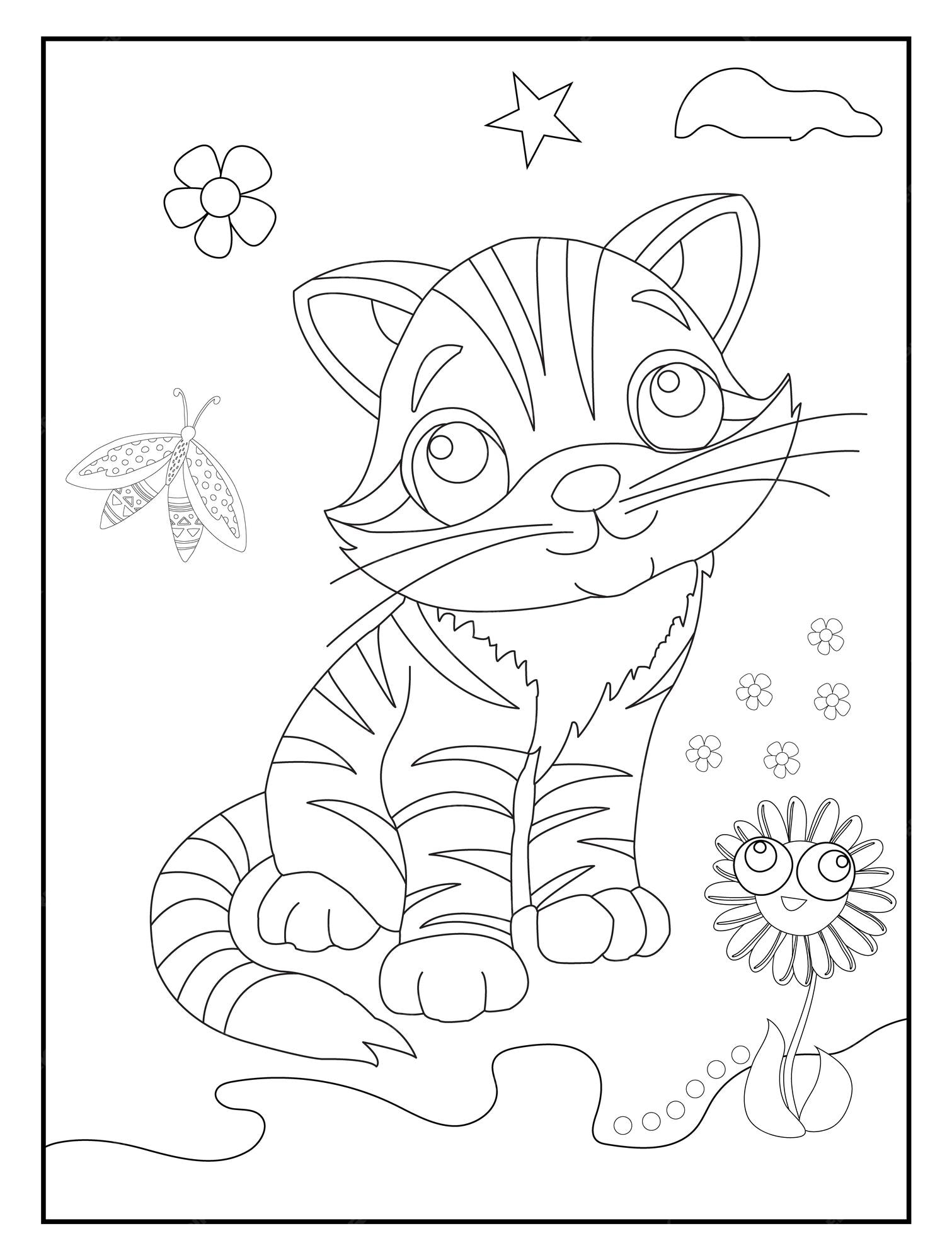 gato feliz brincando lá fora. livro de colorir para crianças. ilustração de  contorno dos desenhos animados 14477268 Vetor no Vecteezy