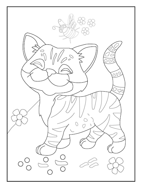 Vetor página de coloração de contorno de gato gatinho para crianças livro de colorir animal desenhos animados ilustração vetorial doddle