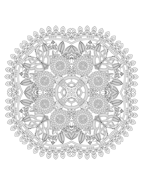 Página de coloração de mandala de flores livro de colorir floral para adultos e ilustração de flores desenhadas à mão