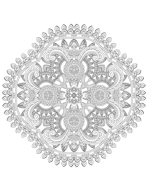 página de coloração de mandala de flores Livro de colorir floral para adultos e ilustração de flores desenhadas à mão