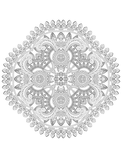 Página de coloração de mandala de flores livro de colorir floral para adultos e ilustração de flores desenhadas à mão