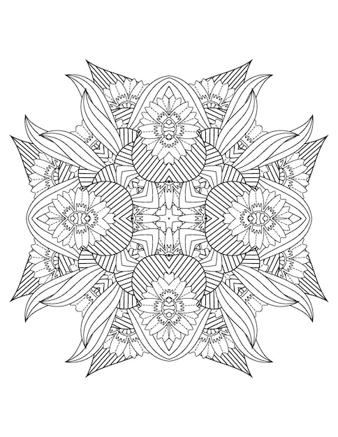 página de coloração de mandala de flores Livro de colorir floral para adultos e ilustração de flores desenhadas à mão