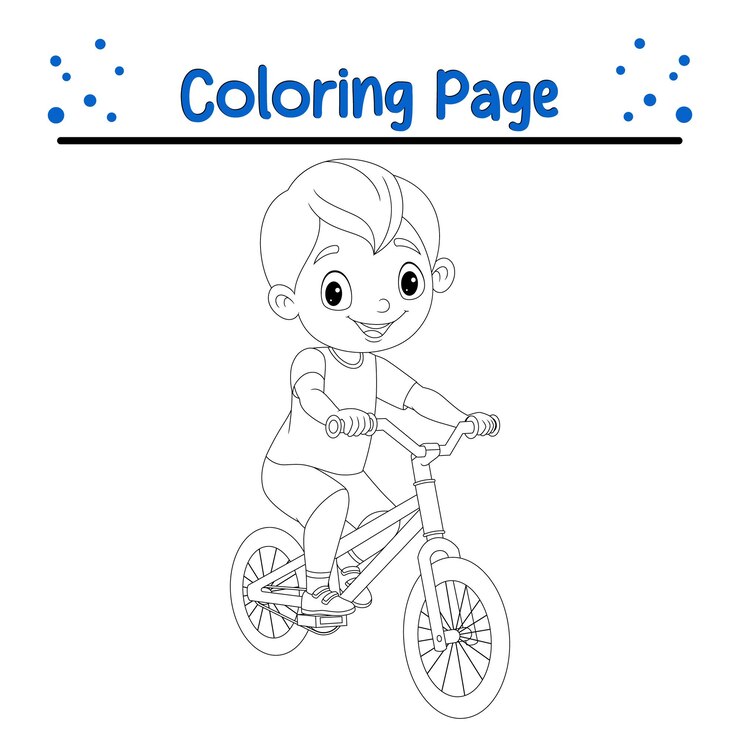 Vetor página de coloração de menina bonita andando de bicicleta