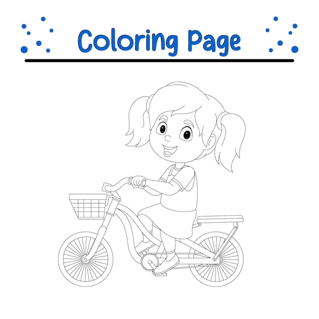 Página de coloração de menina bonita andando de bicicleta