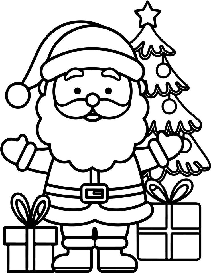 Vetor página de coloração de natal bonito para crianças simples linha em negrito desenhar fundo branco