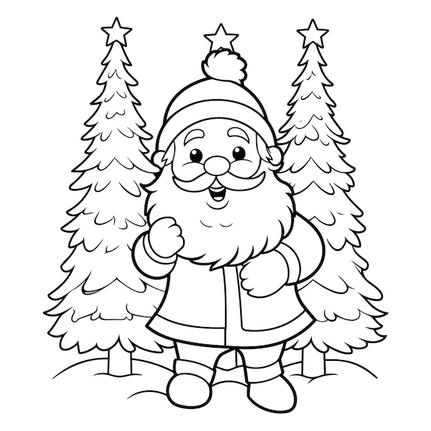 Vetor página de coloração de uma criança feliz natal fundo de natal com boneco de neve papai noel página de coloração