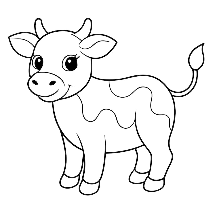 Vetor página de coloração de vaca bonita para crianças com fundo branco