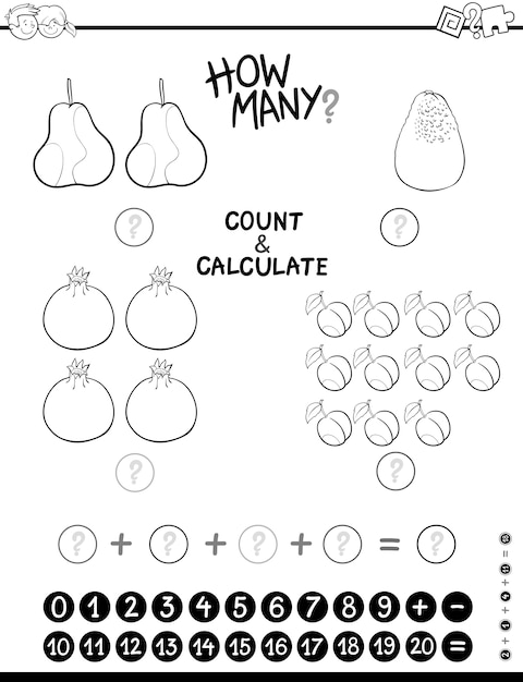 Página de coloração educacional de matemática